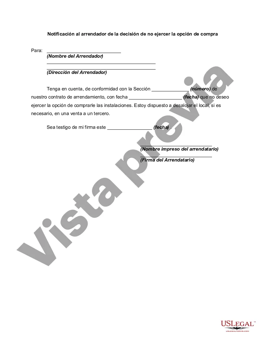 Preview Notificación al arrendador de la decisión de no ejercer la opción de compra