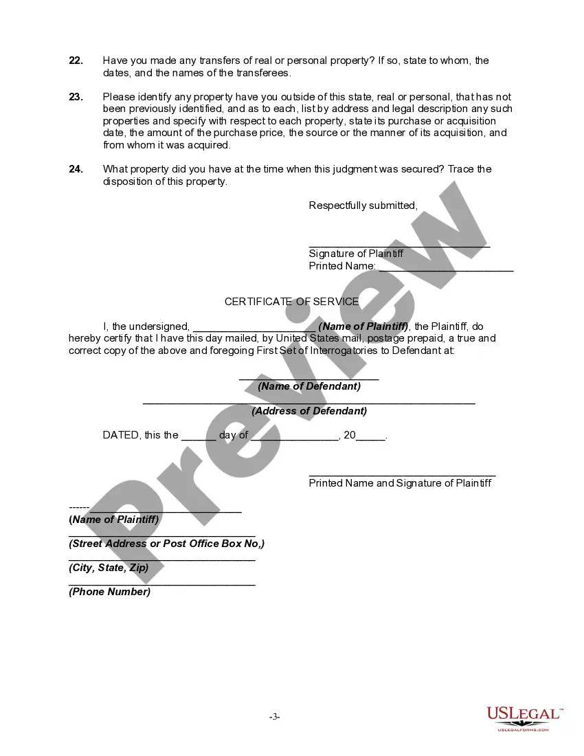 Get Interrogatories in Federal Court to Judgment Debtor in General and Preview Interrogatories in Federal Court to Judgment Debtor in General and