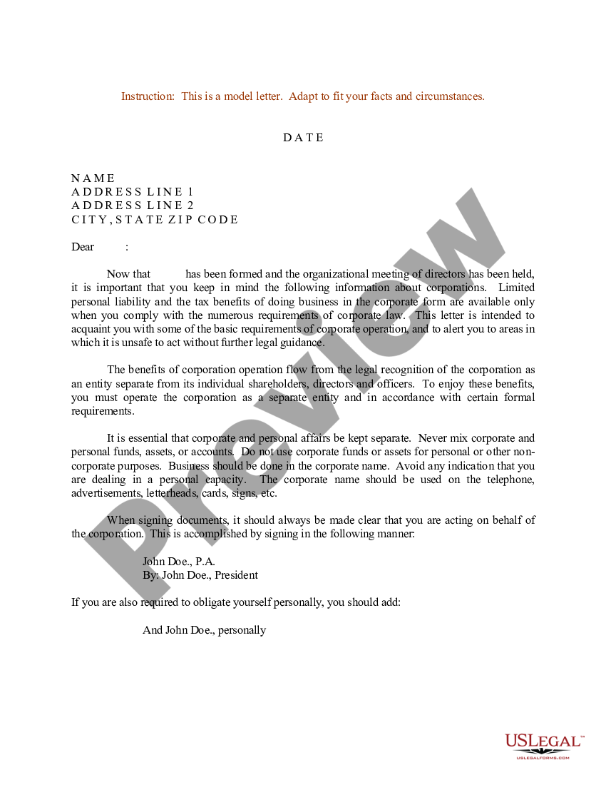 Nassau New York Sample Letter for Corporation Management | US Legal Forms