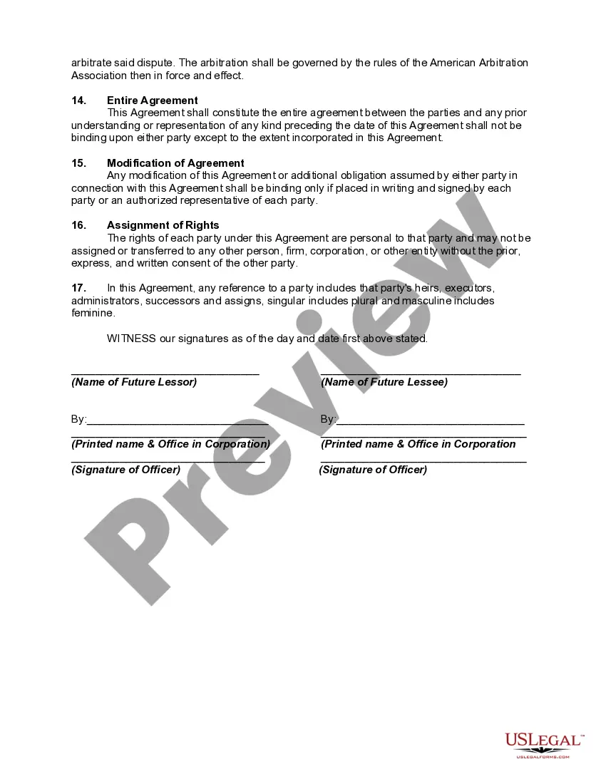 Preview Agreement to Lease Commercial Property with Building on the Property to be Built by Lessor Demolition of Present Building