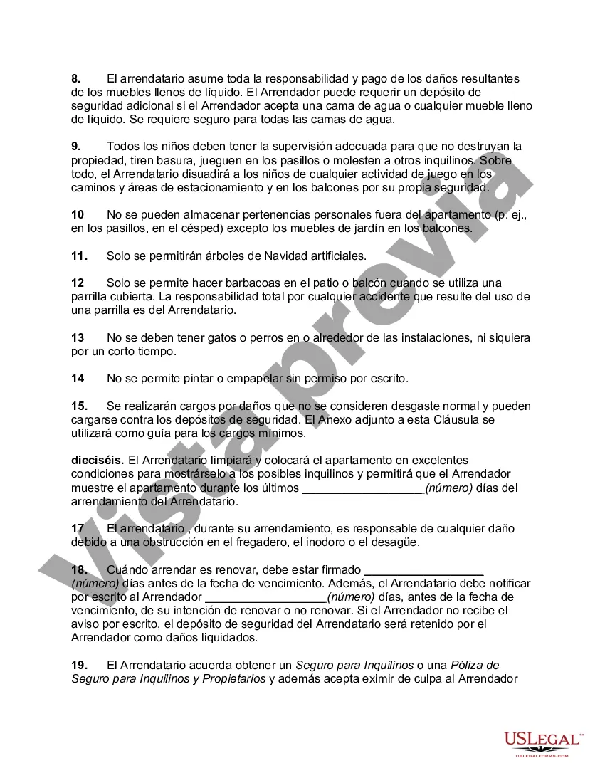 Preview Cláusula adicional al contrato de arrendamiento de apartamento con normas y reglamentos