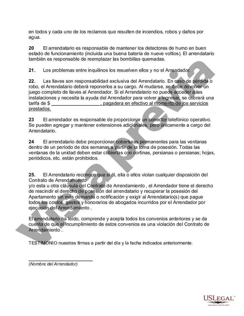 Preview Cláusula adicional al contrato de arrendamiento de apartamento con normas y reglamentos