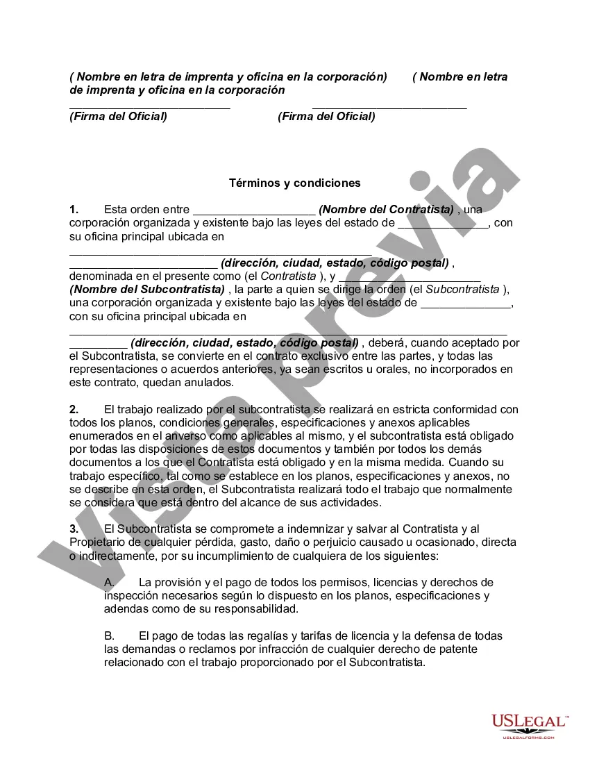 Preview Orden de compra de mano de obra y materiales para subcontratista