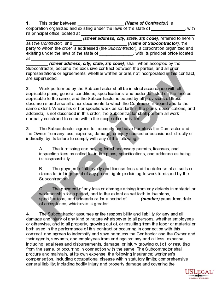 Get Purchase Order for Labor and Materials to Subcontractor Preview Purchase Order for Labor and Materials to Subcontractor