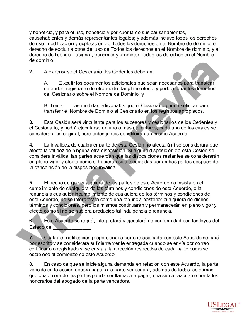 Preview Asignación de Nombre de Dominio junto con un Acuerdo de Compra de Activos