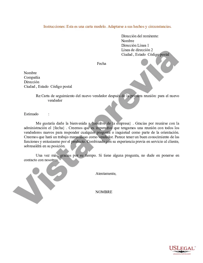 Preview Ejemplo de carta para el nuevo vendedor Carta de seguimiento después de la primera reunión: para el nuevo vendedor