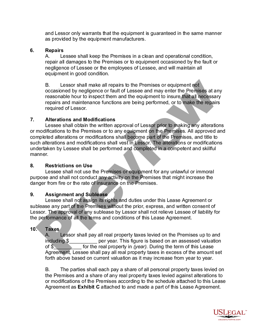 Lease of Industrial Plant and Equipment | US Legal Forms