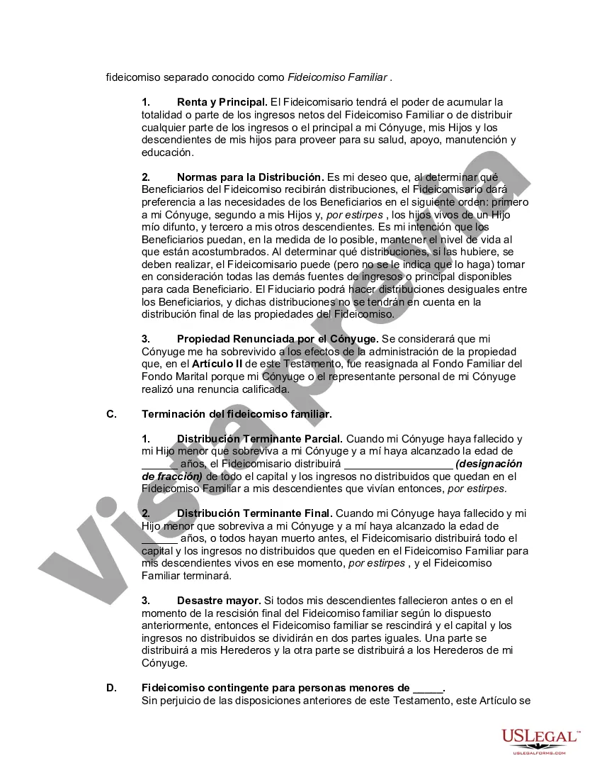 Preview Testamento de persona casada con hijos con un fideicomiso de refugio de crédito para cónyuge
