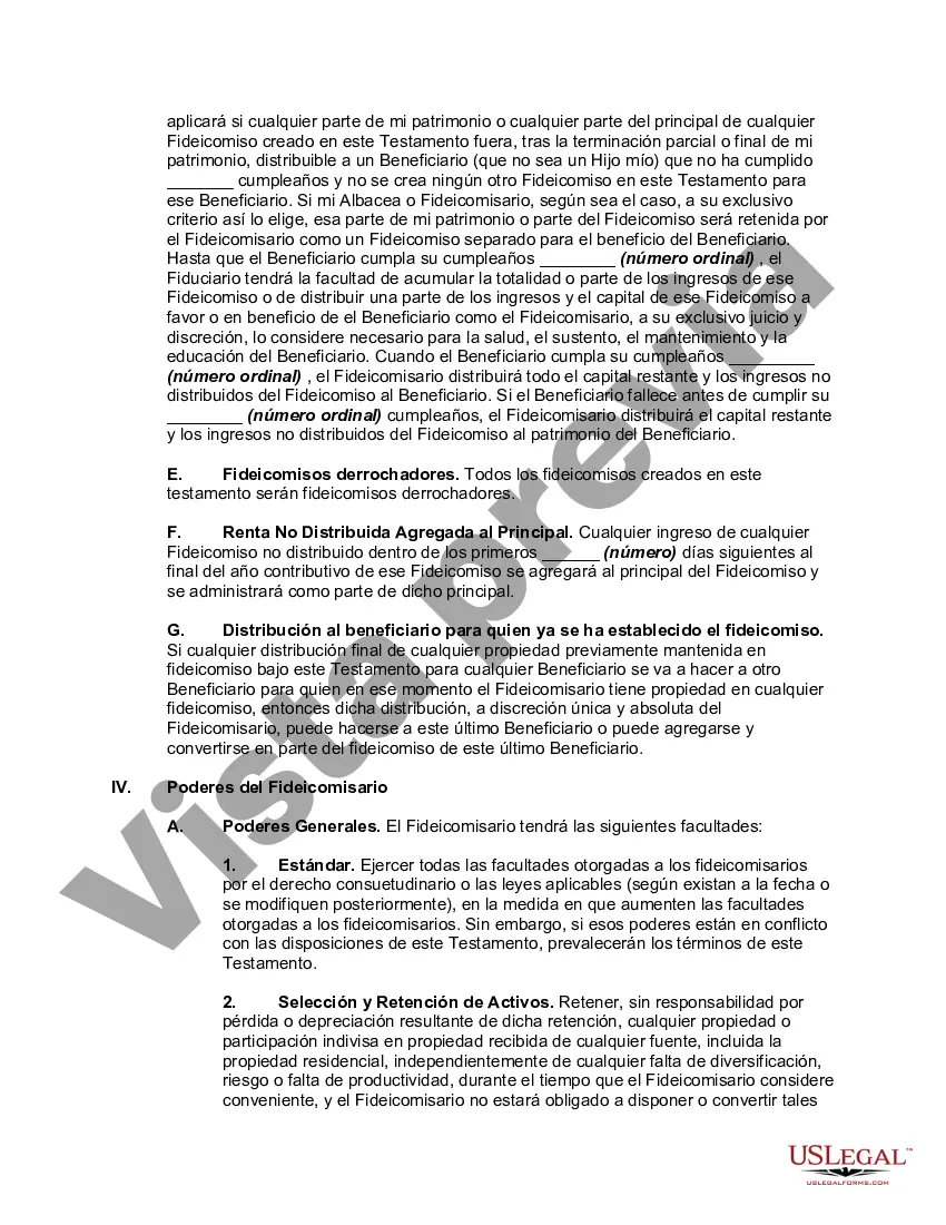 Preview Testamento de persona casada con hijos con un fideicomiso de refugio de crédito para cónyuge