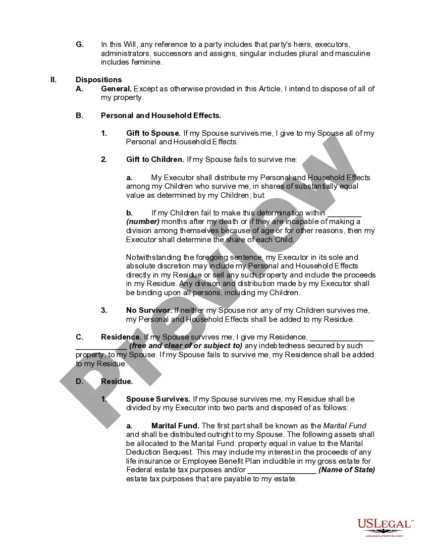 Get Married Person's Will with Children with a Credit Shelter Trust for Spouse Preview Married Person's Will with Children with a Credit Shelter Trust for Spouse