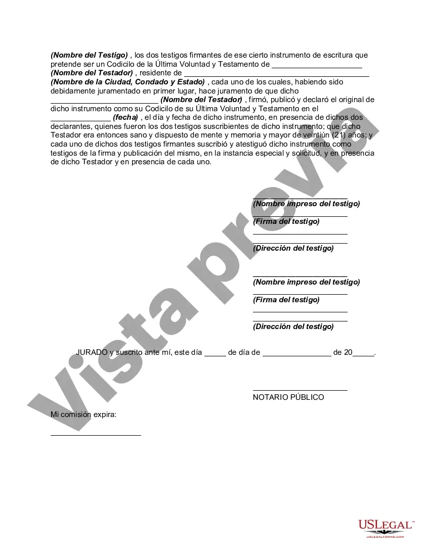 Get Cambio de testamento con codicilo a testamento que revoca todo el artículo del testamento Preview Cambio de testamento con codicilo a testamento que revoca todo el artículo del testamento