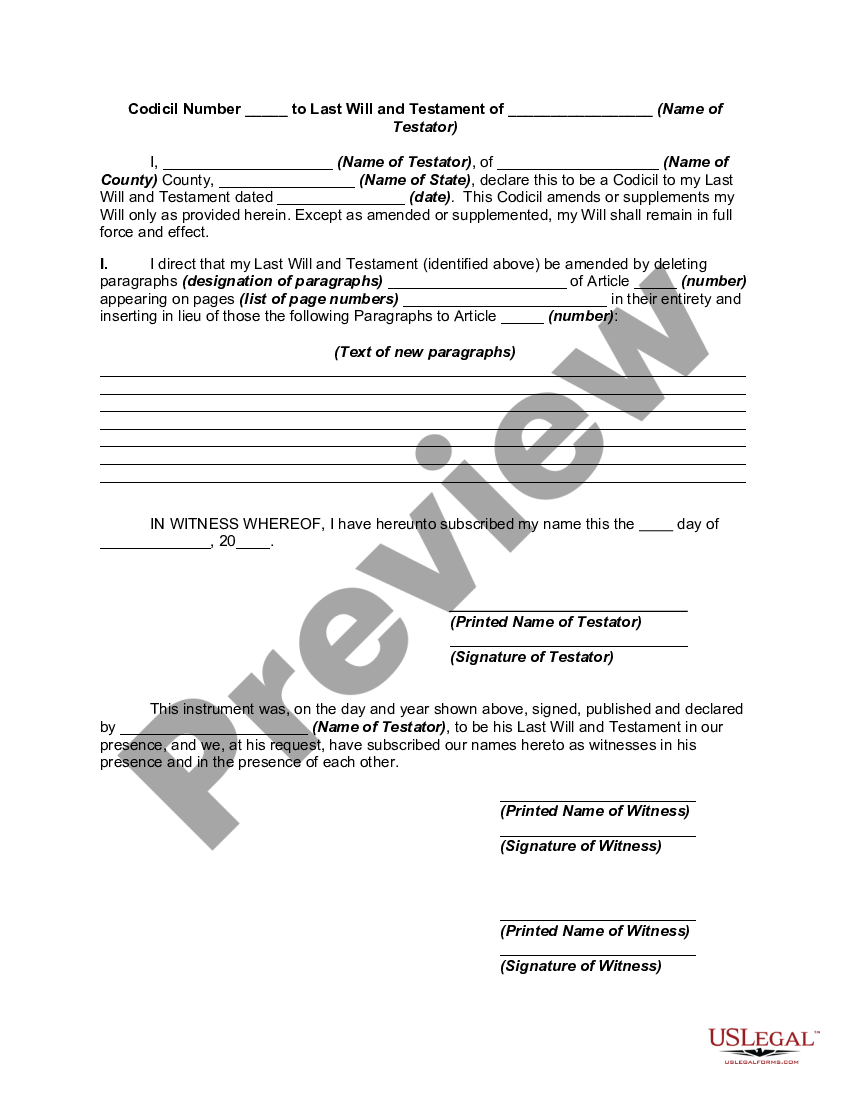 Changing Will with Codicil Substituting New Provisions - Will Codicil ...