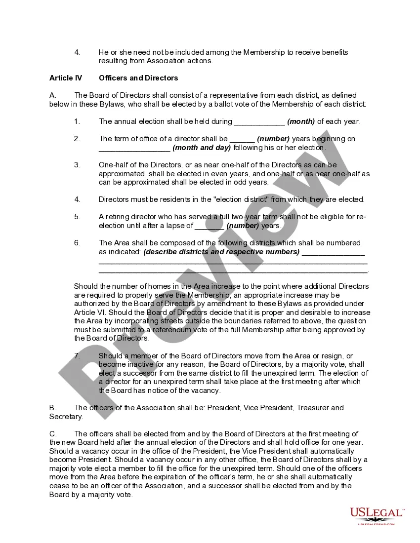 Get Bylaws of Unincorporated Association of Subdivision Residents Preview Bylaws of Unincorporated Association of Subdivision Residents