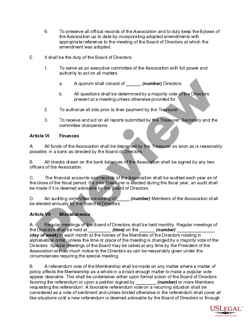 Get Bylaws of Unincorporated Association of Subdivision Residents Preview Bylaws of Unincorporated Association of Subdivision Residents