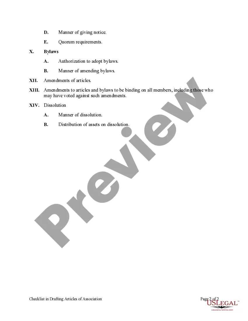 Get Checklist in Drafting Articles of Association for Association or Club Preview Checklist in Drafting Articles of Association for Association or Club