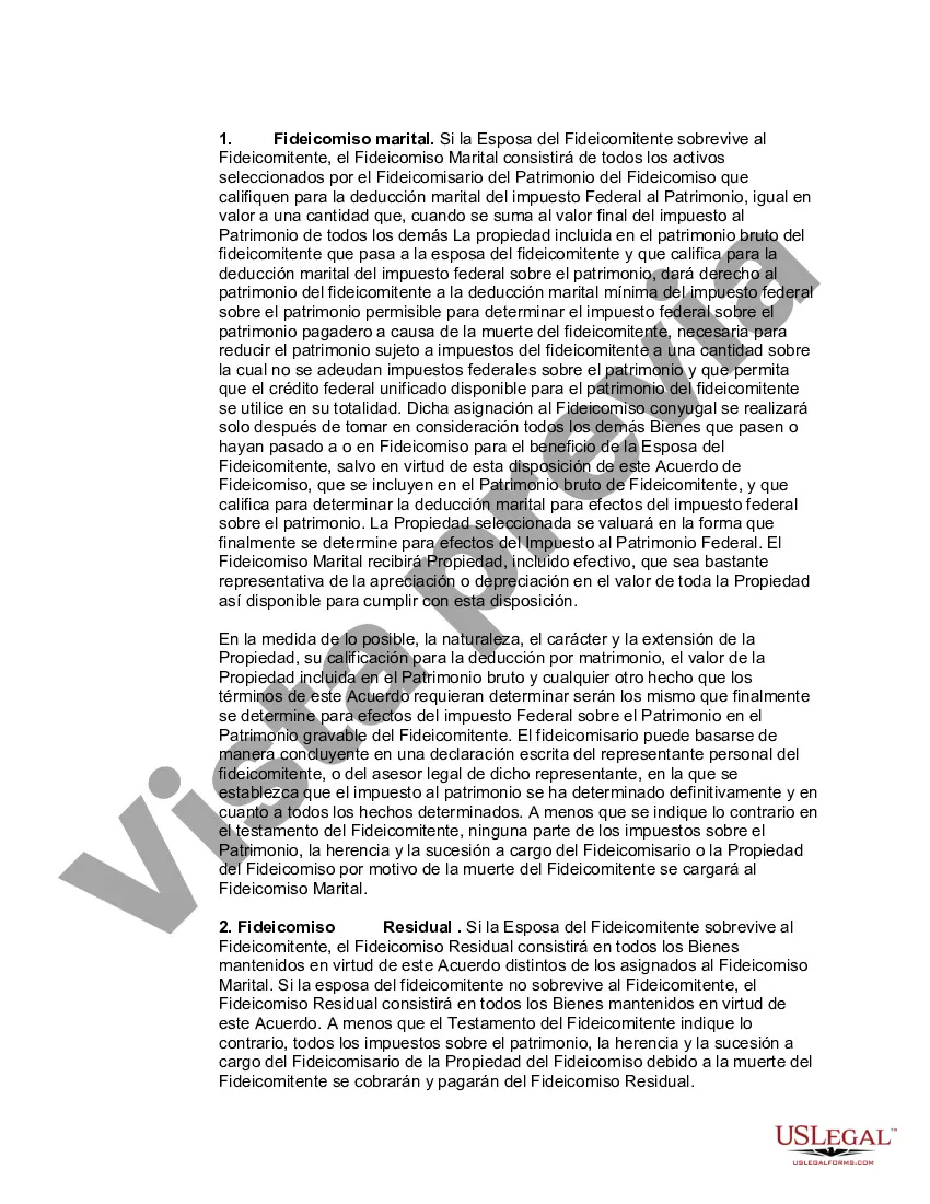 Preview Fideicomiso de deducción marital con ingresos vitalicios y poder de designación en el cónyuge beneficiario y fideicomiso residual