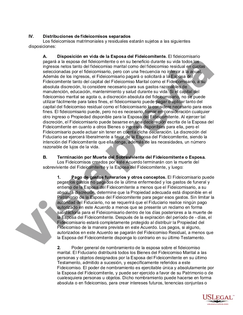 Preview Fideicomiso de deducción marital con ingresos vitalicios y poder de designación en el cónyuge beneficiario y fideicomiso residual