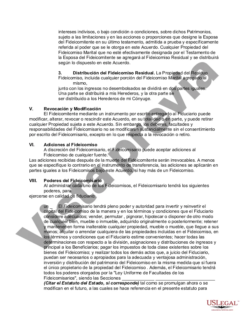 Preview Fideicomiso de deducción marital con ingresos vitalicios y poder de designación en el cónyuge beneficiario y fideicomiso residual