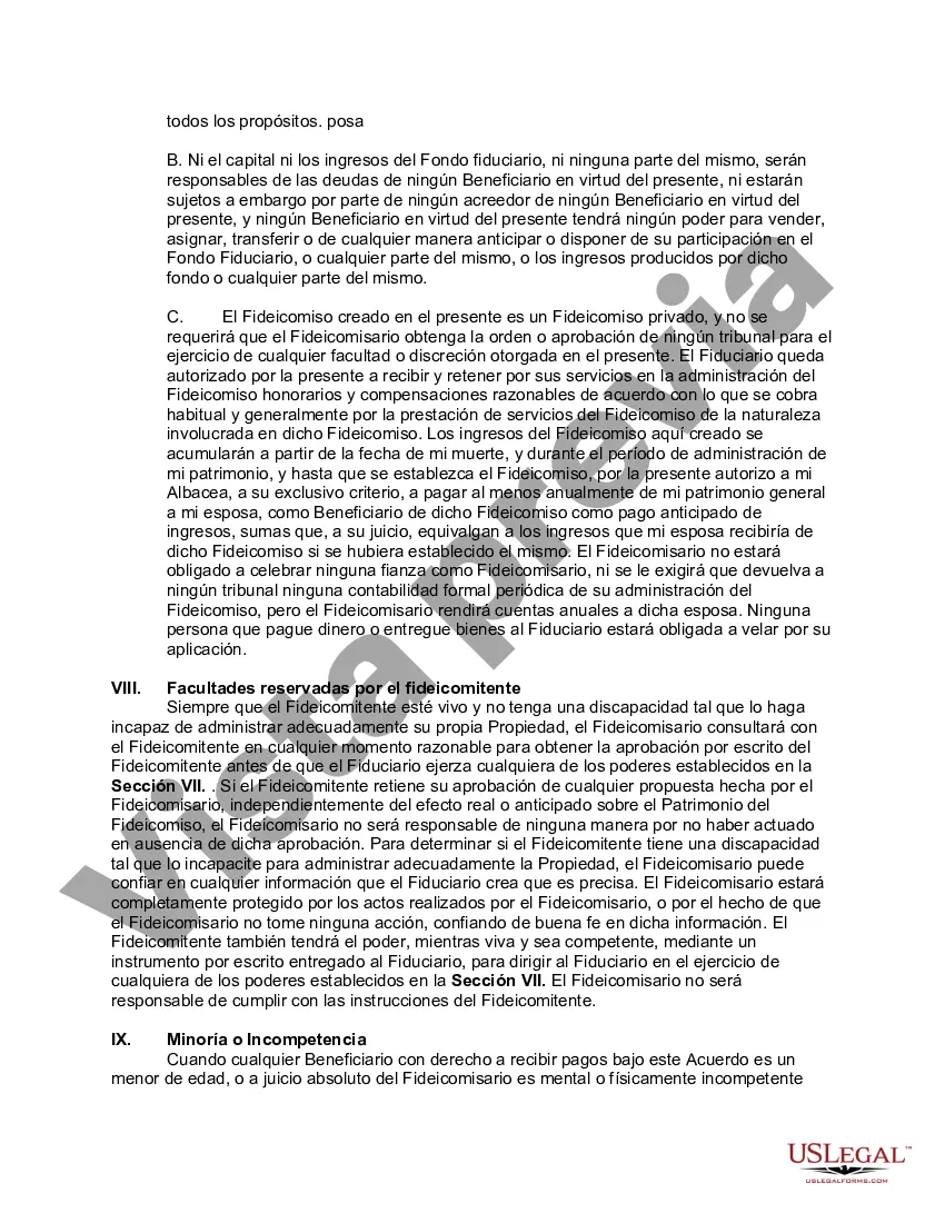 Preview Fideicomiso de deducción marital con ingresos vitalicios y poder de designación en el cónyuge beneficiario y fideicomiso residual