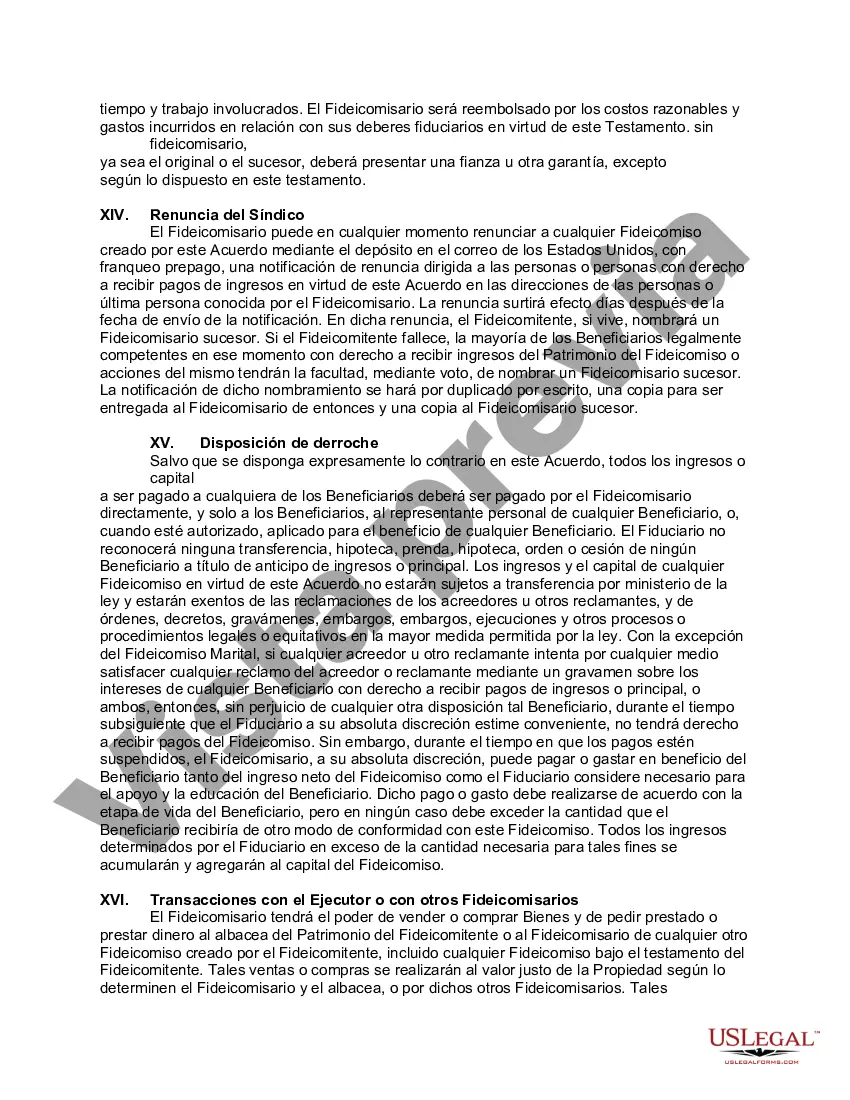 Preview Fideicomiso de deducción marital con ingresos vitalicios y poder de designación en el cónyuge beneficiario y fideicomiso residual
