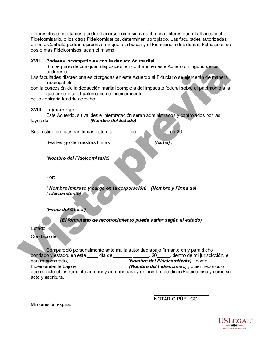 Preview Fideicomiso de deducción marital con ingresos vitalicios y poder de designación en el cónyuge beneficiario y fideicomiso residual