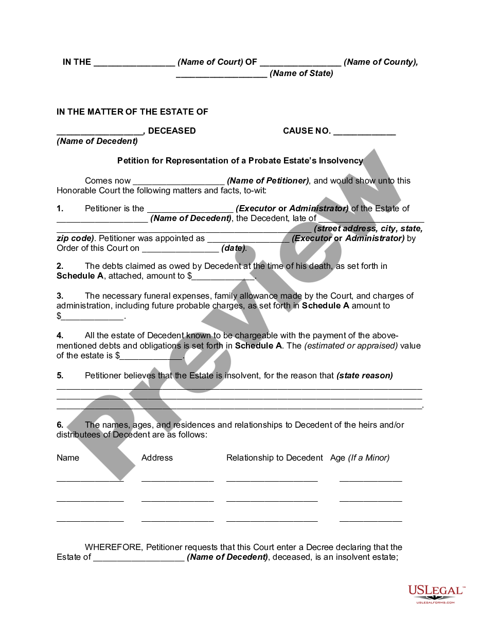 Houston Texas Petition for Representation of a Probate Estate #39 s