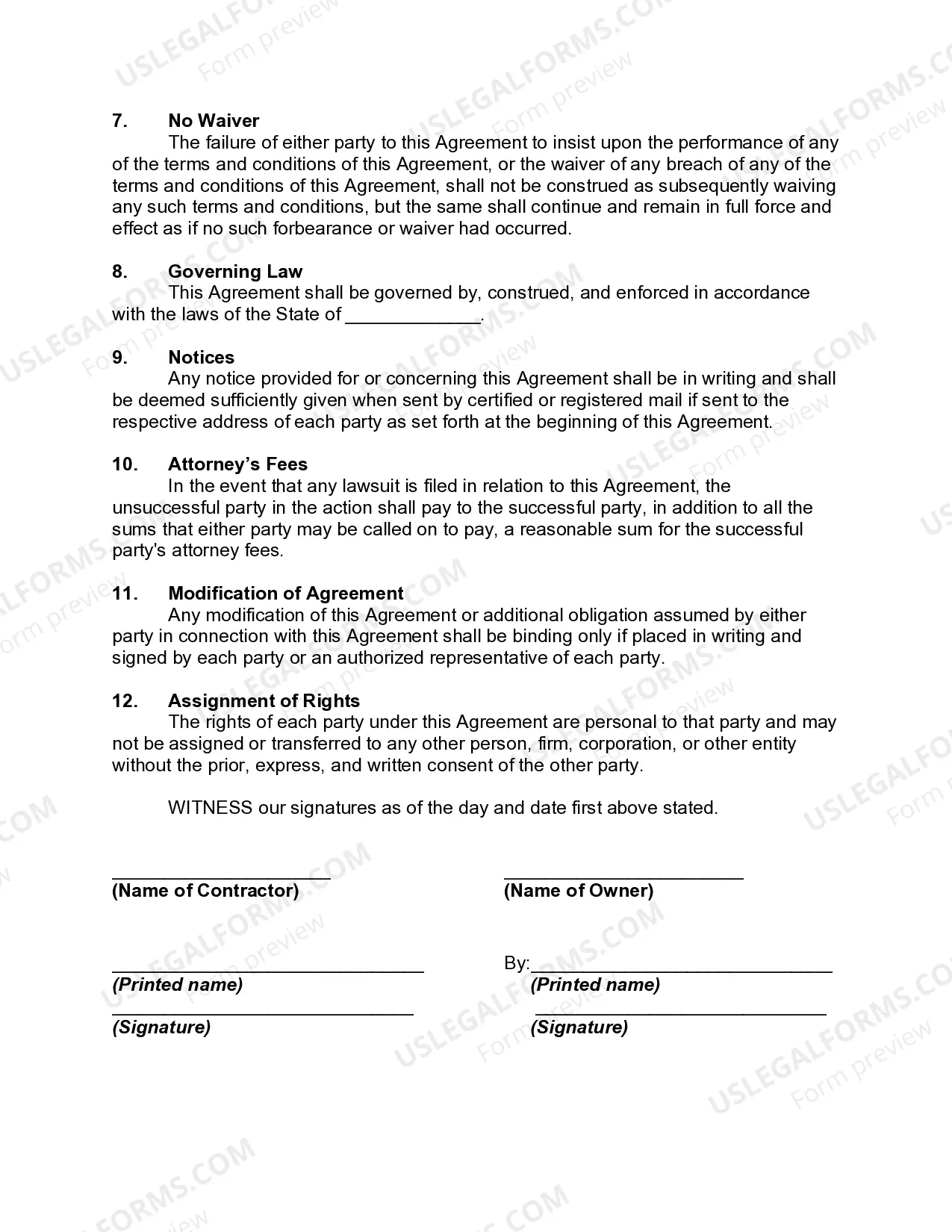 Preview Plumbing Services Agreement