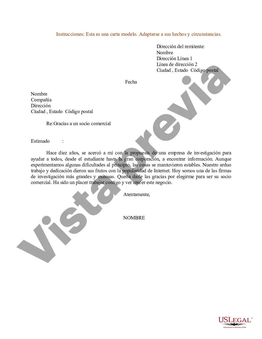 Preview Ejemplo de carta de agradecimiento a un socio comercial