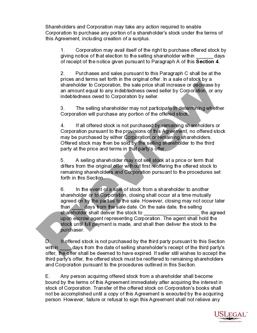 Preview Buy-Sell Agreement between Shareholders of Closely Held Corporation
