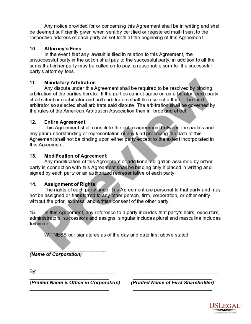 Preview Buy-Sell Agreement between Shareholders of Closely Held Corporation