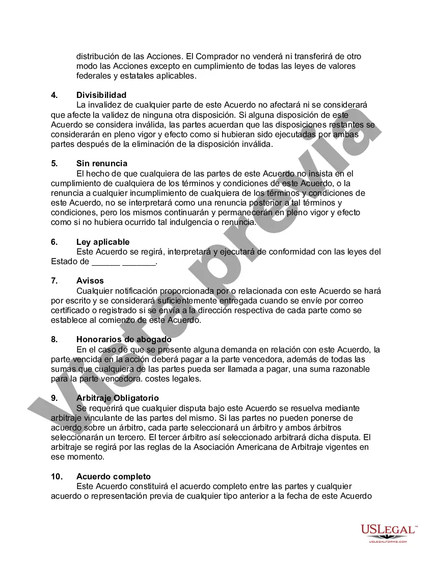 Preview Acuerdo de compra de acciones entre dos vendedores y un inversionista con transferencia de título concurrente con la ejecución del acuerdo