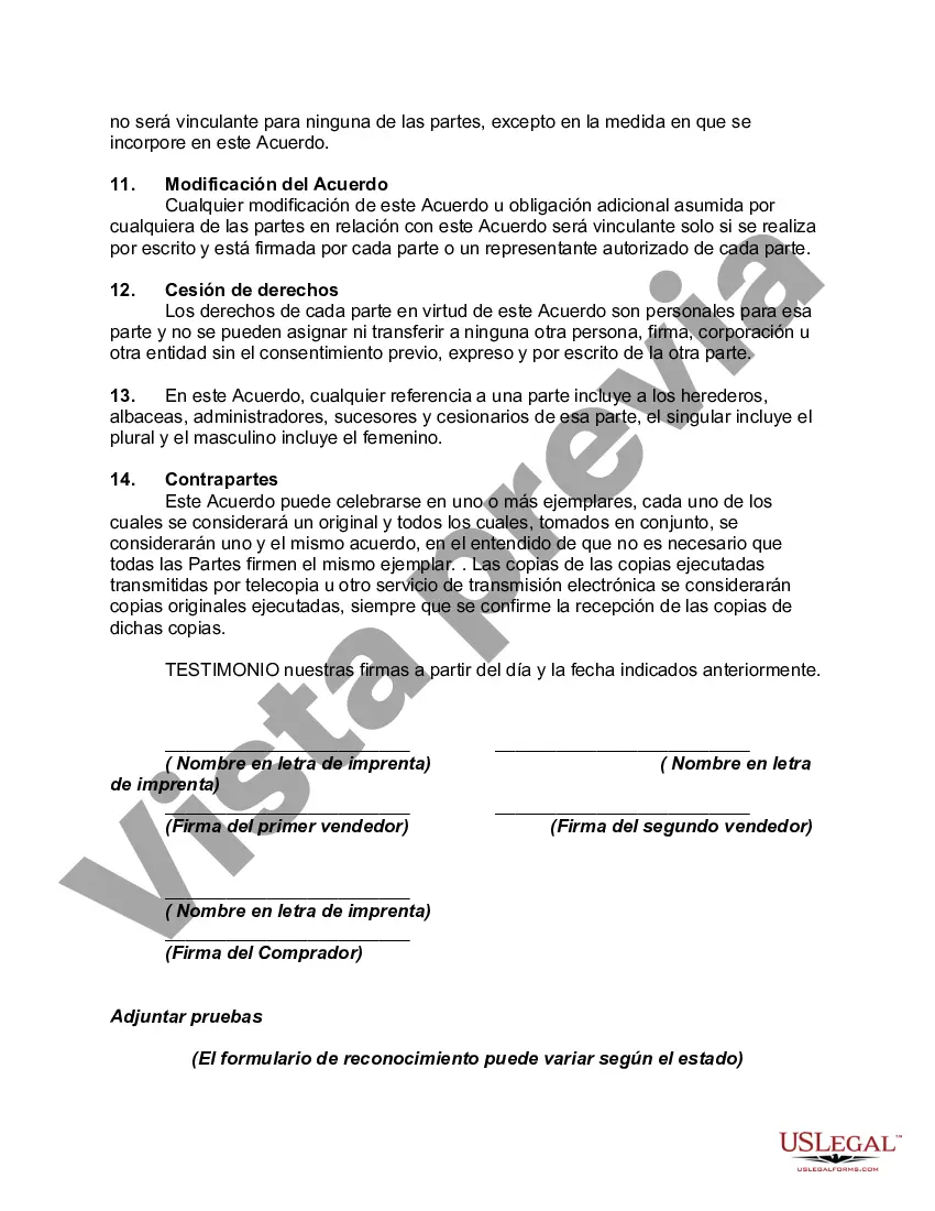 Preview Acuerdo de compra de acciones entre dos vendedores y un inversionista con transferencia de título concurrente con la ejecución del acuerdo