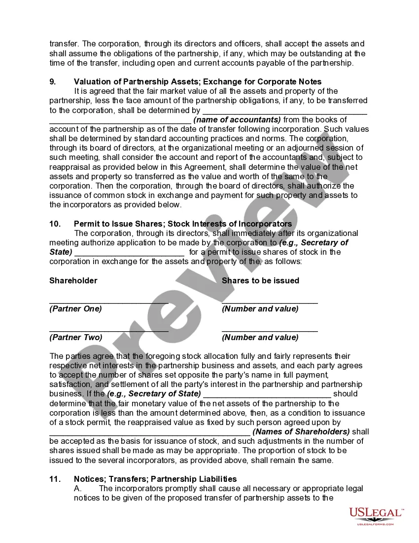 Get Agreement to Partners to Incorporate Partnership Preview Agreement to Partners to Incorporate Partnership