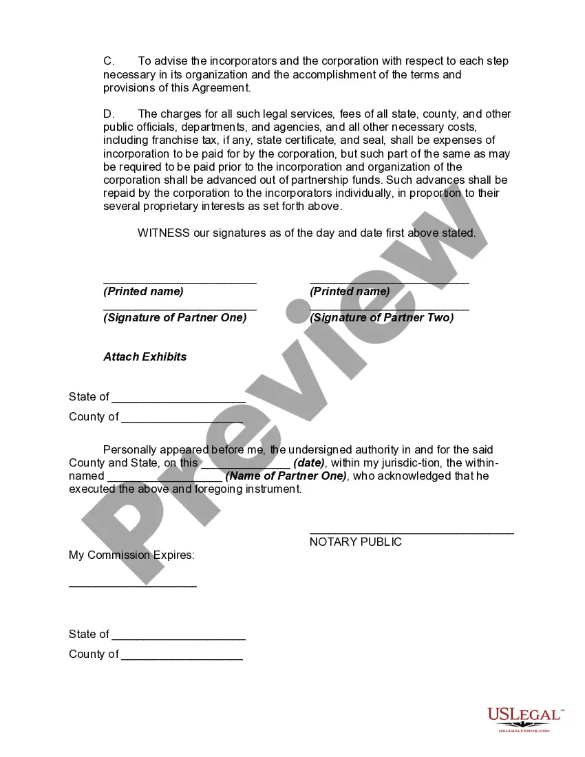 Get Agreement to Partners to Incorporate Partnership Preview Agreement to Partners to Incorporate Partnership