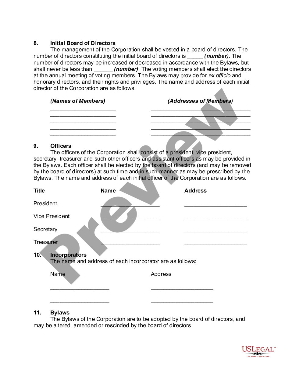 form Articles of Incorporation of Homeowners Association preview
