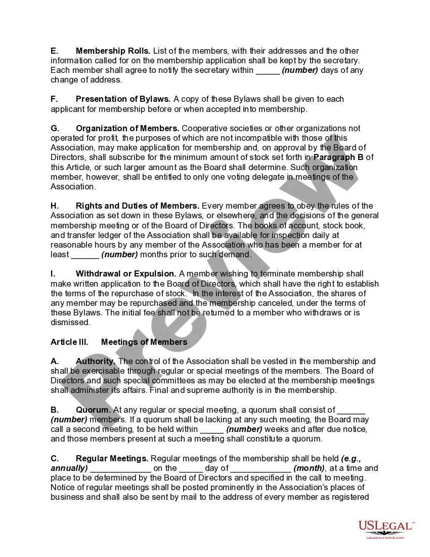 Preview Bylaws of a Cooperative Association of Consumers