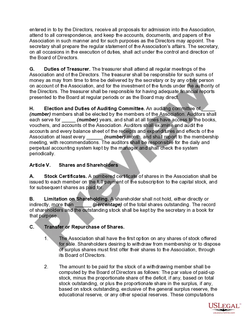 Preview Bylaws of a Cooperative Association of Consumers