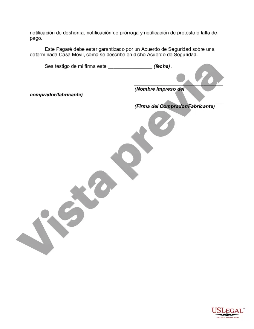 Preview Pagaré en relación con la compra y venta de una casa móvil