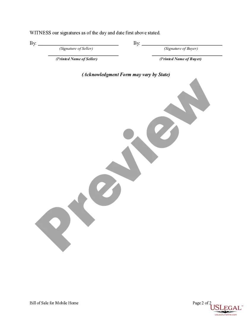 Get Bill of Sale of Mobile Home Preview Bill of Sale of Mobile Home