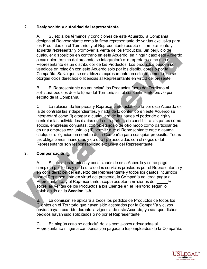 Preview Acuerdo de representación del fabricante para la venta de productos del fabricante a distribuidores