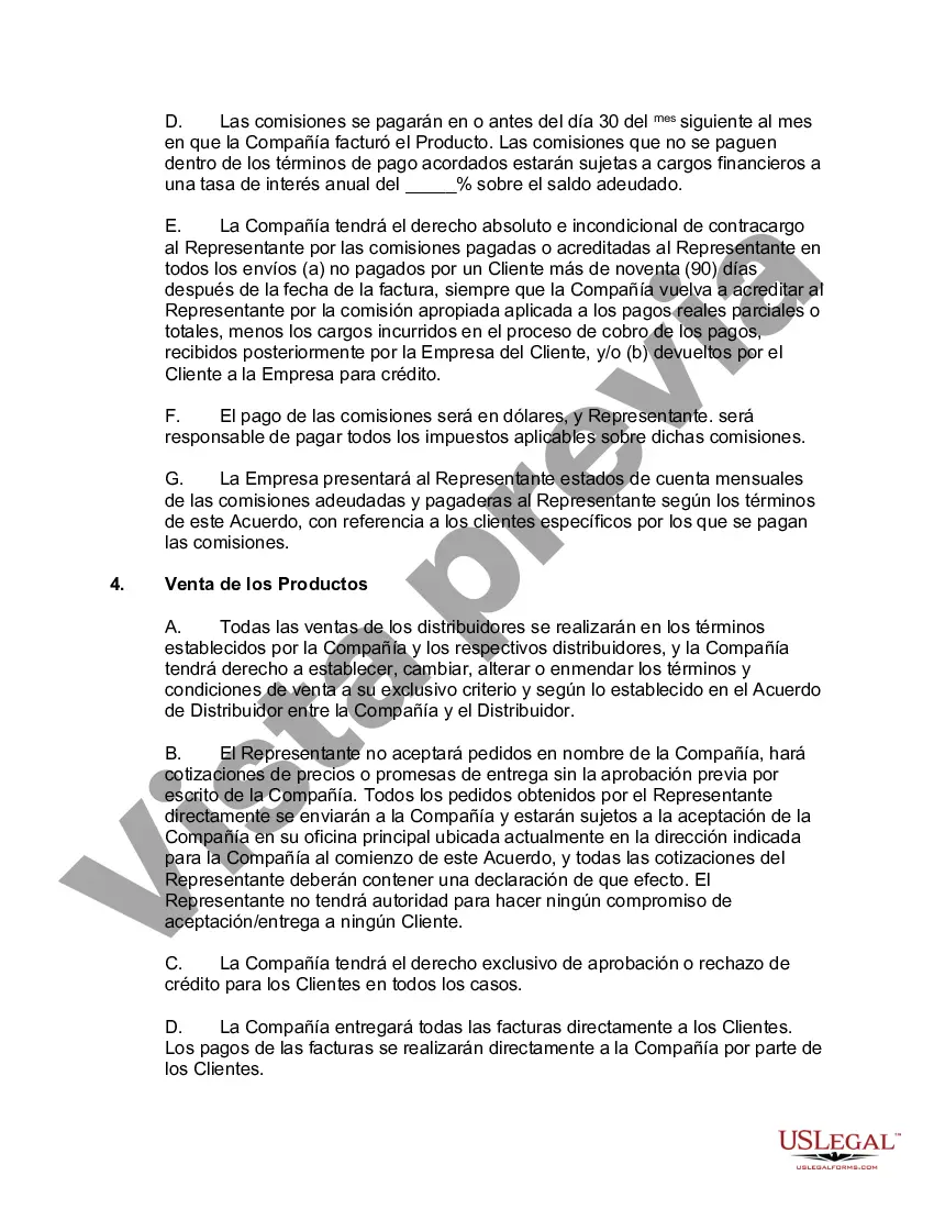 Preview Acuerdo de representación del fabricante para la venta de productos del fabricante a distribuidores