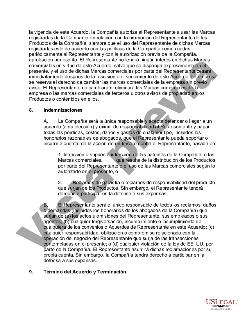 Preview Acuerdo de representación del fabricante para la venta de productos del fabricante a distribuidores