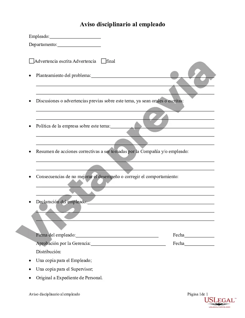 Preview Aviso disciplinario al empleado