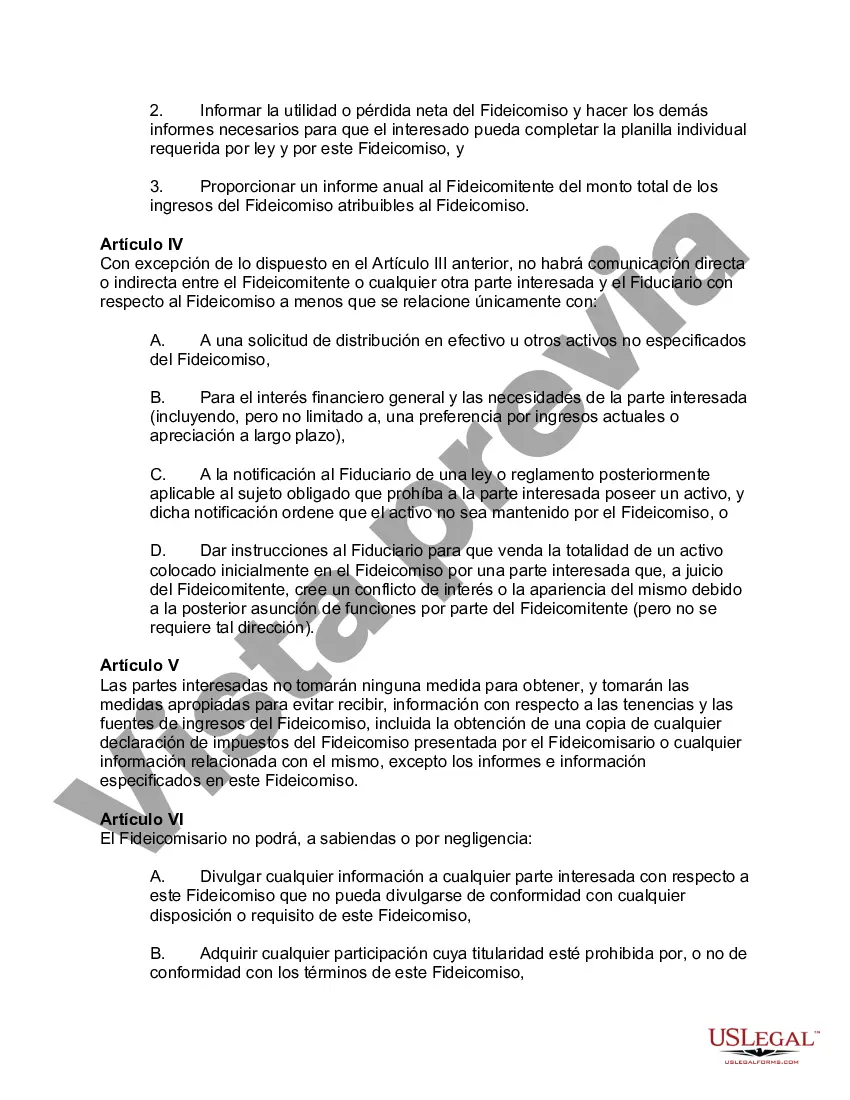 Preview Acuerdo de Fideicomiso Ciego para Individuo Privado en Oposición al Gobierno