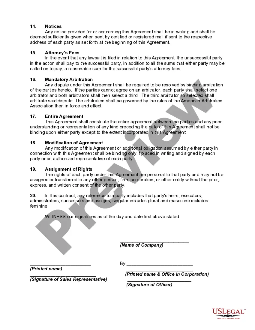 Get Contract with Sales Representative as Independent Contractor to Sell Snow Removal Services in Exclusive Territory Preview Contract with Sales Representative as Independent Contractor to Sell Snow Removal Services in Exclusive Territory
