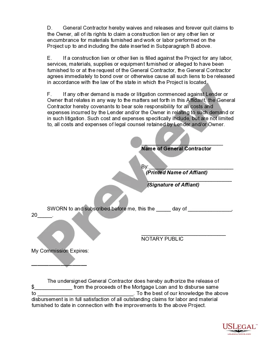 Get Contractor's Affidavit to Induce Lender to Release Funds - Final Payment Preview Contractor's Affidavit to Induce Lender to Release Funds - Final Payment