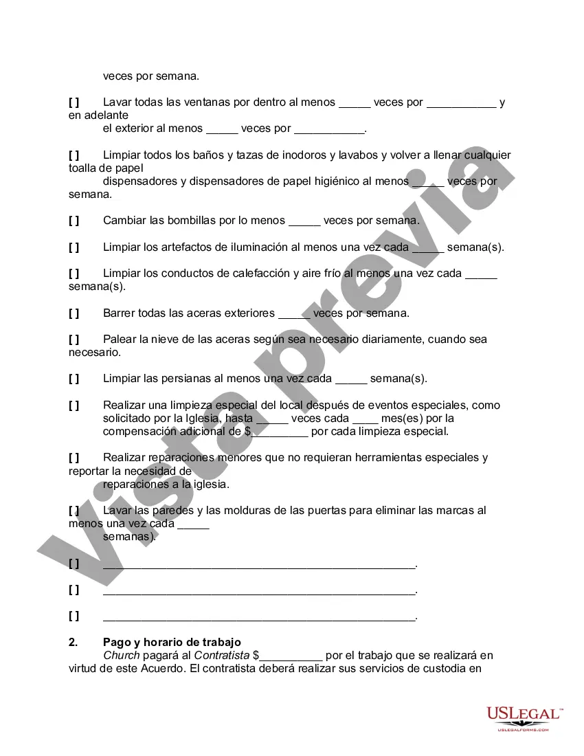 Preview Acuerdo para proporcionar servicios de custodia a tiempo parcial a una iglesia