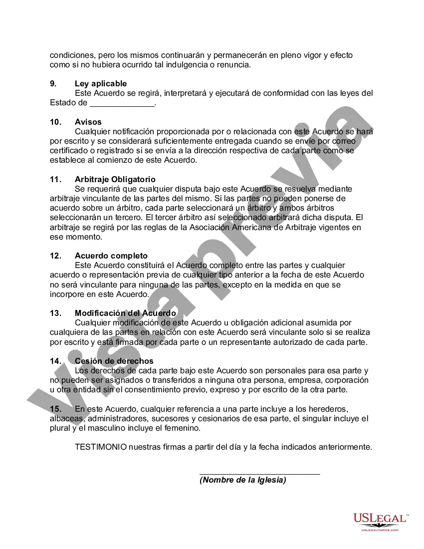 Preview Acuerdo para proporcionar servicios de custodia a tiempo parcial a una iglesia