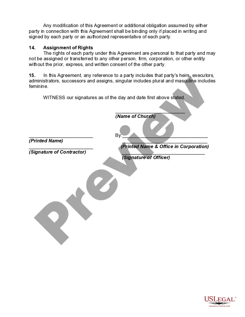 Get Agreement to Provide Part-Time Custodial Services to a Church Preview Agreement to Provide Part-Time Custodial Services to a Church