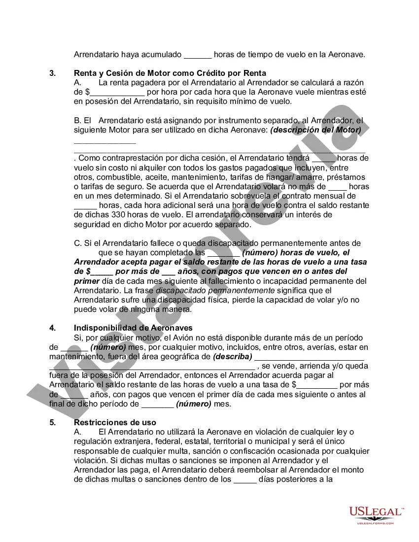 Preview Acuerdo de arrendamiento de aeronave con el arrendatario para suministrar un motor nuevo a cambio de horas de vuelo y adquirir una garantía mobiliaria en el motor